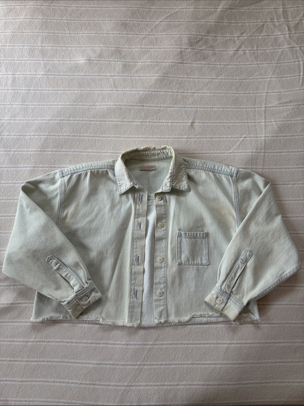 Jesse Kamm Light Wash Cropped Denim Button-Up Jacket